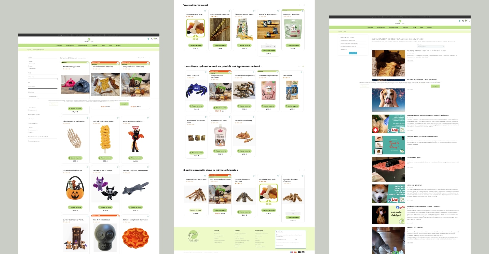 Refonte de la boutique en ligne Prestashop Cyno'Logik - présentation de différents templates