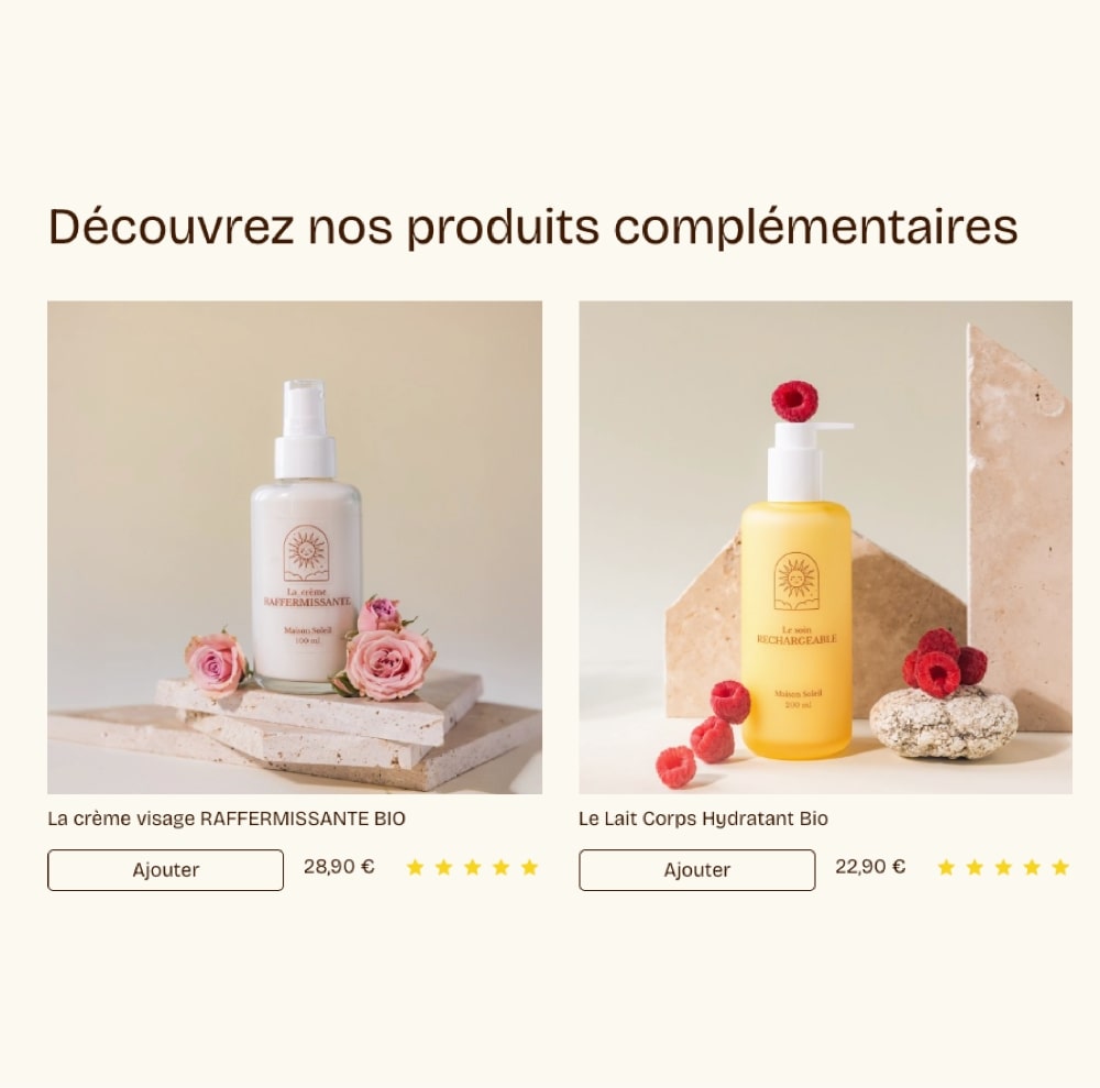 Refonte de la boutique Prestashop Maison Soleil - section upselling